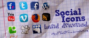 social icons hand drawned by theg force Free awesome social network icon in one place