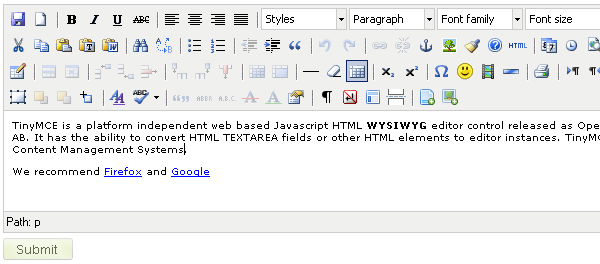 tinyMCE TinyMCE   Javascript WYSIWYG Editor