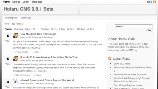 hotaru cms 600x337 Hotarucms   Social Bookmarking Content Management System