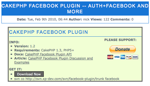 facebook plugin CakePHP Facebook plugin