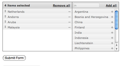 multiple select jQuery UI Multiselect   sortable, searchable multiple select widget 