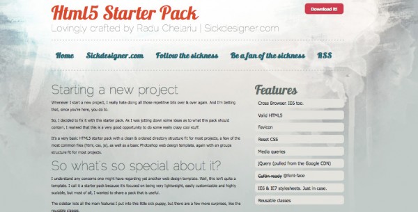 HTML5 starter pack 600x305 15 Free HTML5 CSS3 Templates to Start the Future of Web Design