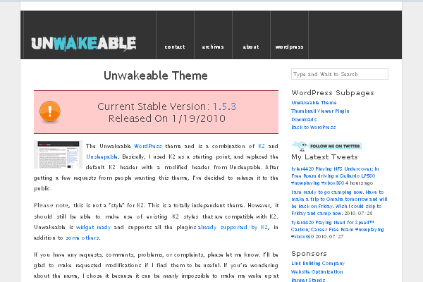 Unwakeable Theme 108 Free High Quality Wordpress Themes