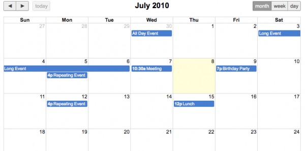 fullcalendar 600x297 FullCalendar   Full sized Calendar jQuery Plugin