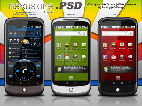 Google Nexus One Redux  PSD Ultimate Resources for Android Developers (Android GUI kits, Icons and fonts) 