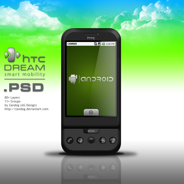 HTC Dream Android  PSD by zandog Ultimate Resources for Android Developers (Android GUI kits, Icons and fonts) 