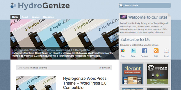Hydrogenize1 20 Excellent Free Wordpress 3.0 Themes