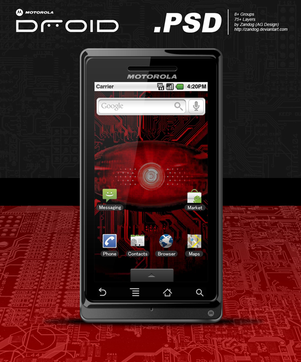 Motorola Droid  PSD by zand Ultimate Resources for Android Developers (Android GUI kits, Icons and fonts) 