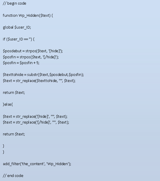 code How to Hide sections of your blog to non login readers